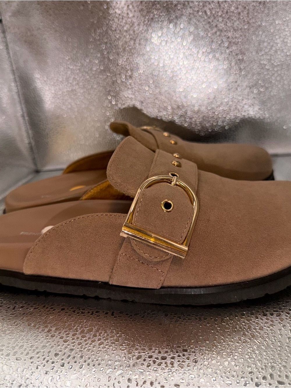 French Connection Taupe Suede Buckle Slide Mules - Picture 4 of 5